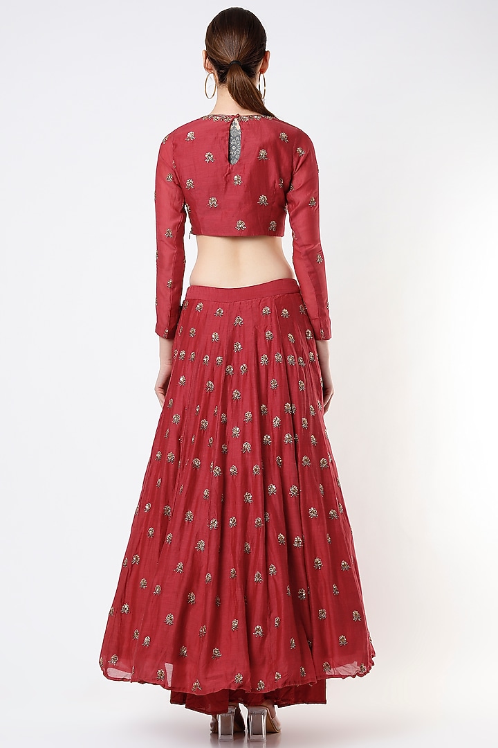 Red Chanderi Silk Boota Embroidered Wedding Lehenga Set by Astha Narang at Pernia's Pop Up Shop