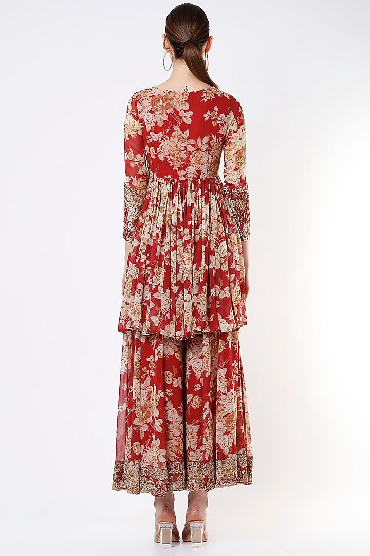 Red Floral Wedding Sharara Set by Astha Narang at Pernia's Pop Up Shop