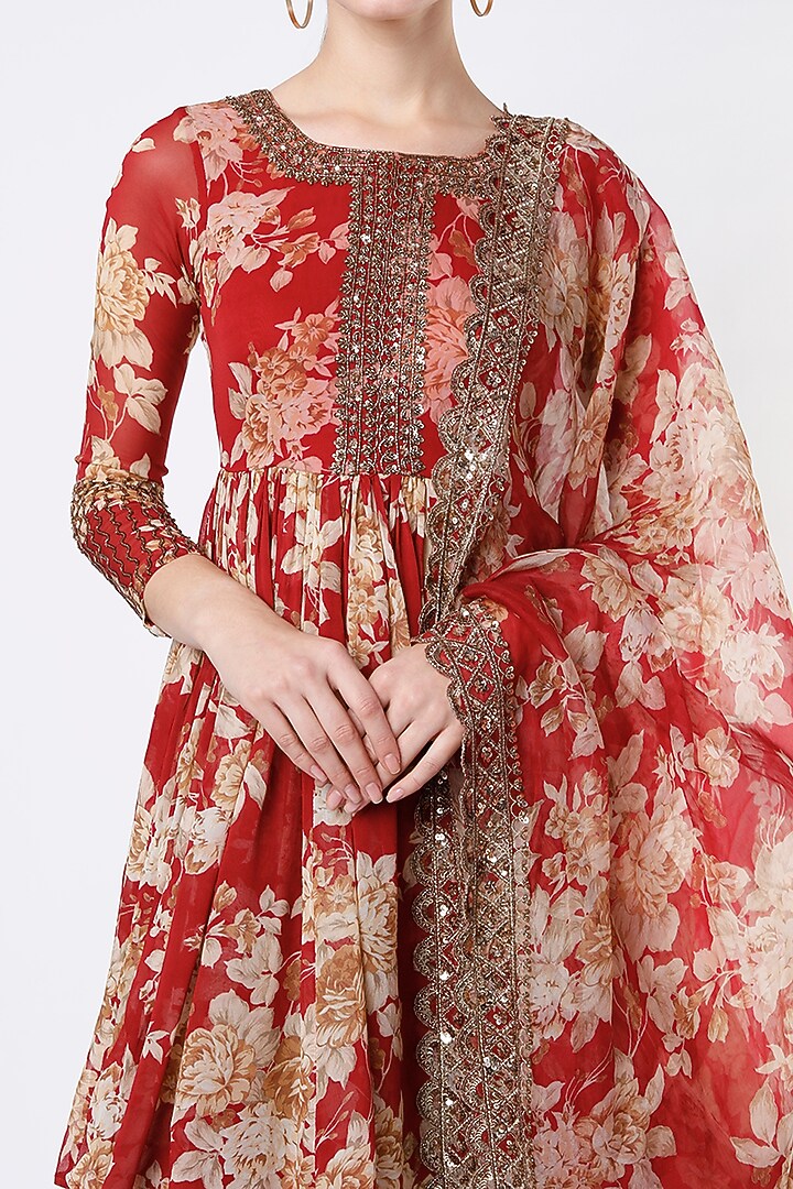 Red Floral Wedding Sharara Set by Astha Narang at Pernia's Pop Up Shop