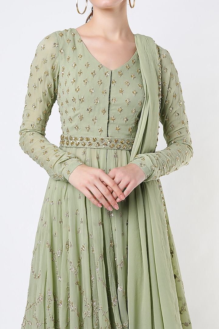 Mint Georgette Wedding Sharara Set by Astha Narang at Pernia's Pop Up Shop