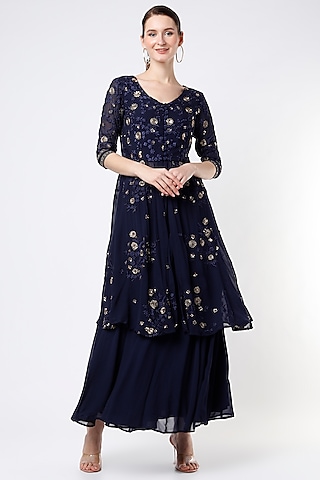 Navy Embroidered Jacket Set by Astha Narang