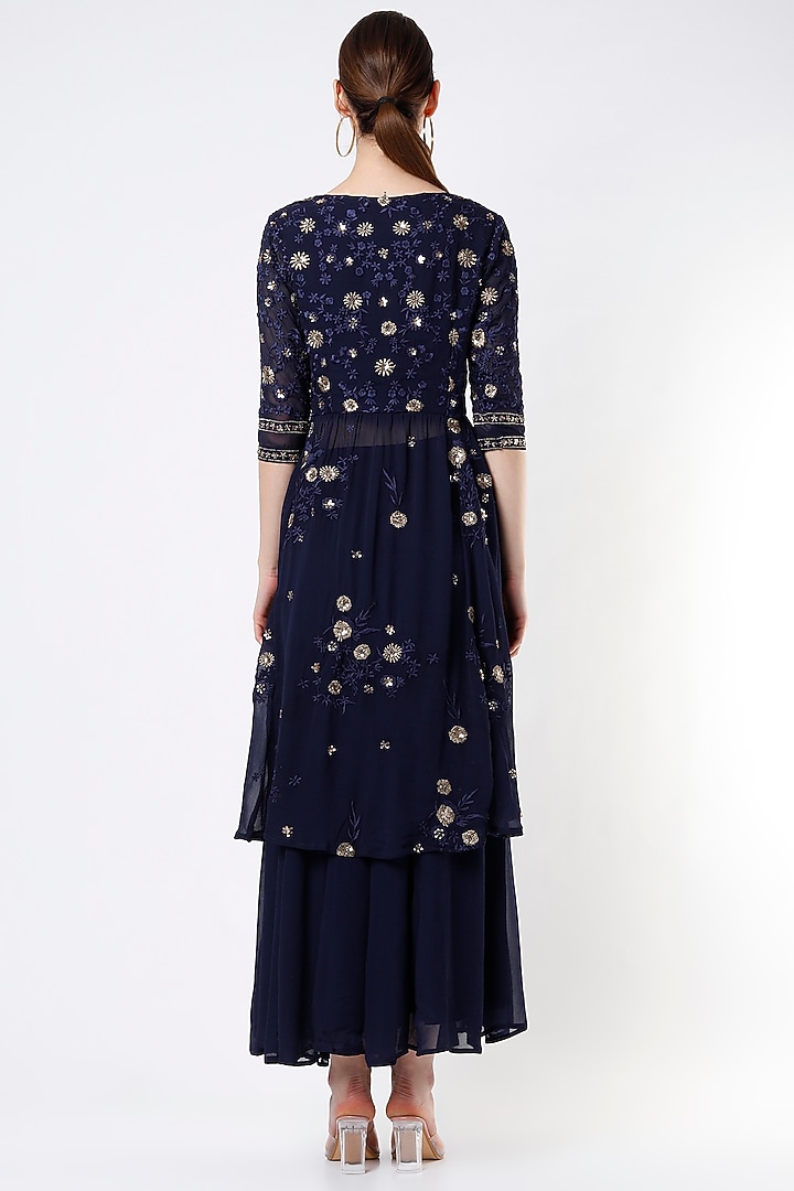 Navy Embroidered Jacket Set by Astha Narang at Pernia's Pop Up Shop
