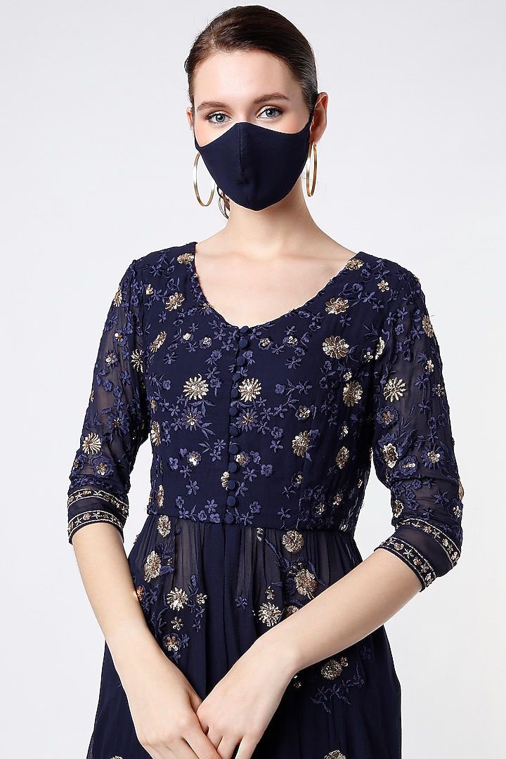 Navy Embroidered Jacket Set by Astha Narang at Pernia's Pop Up Shop
