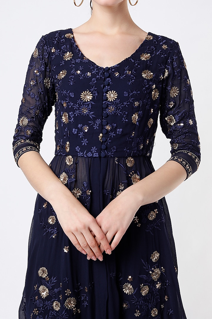Navy Embroidered Jacket Set by Astha Narang at Pernia's Pop Up Shop