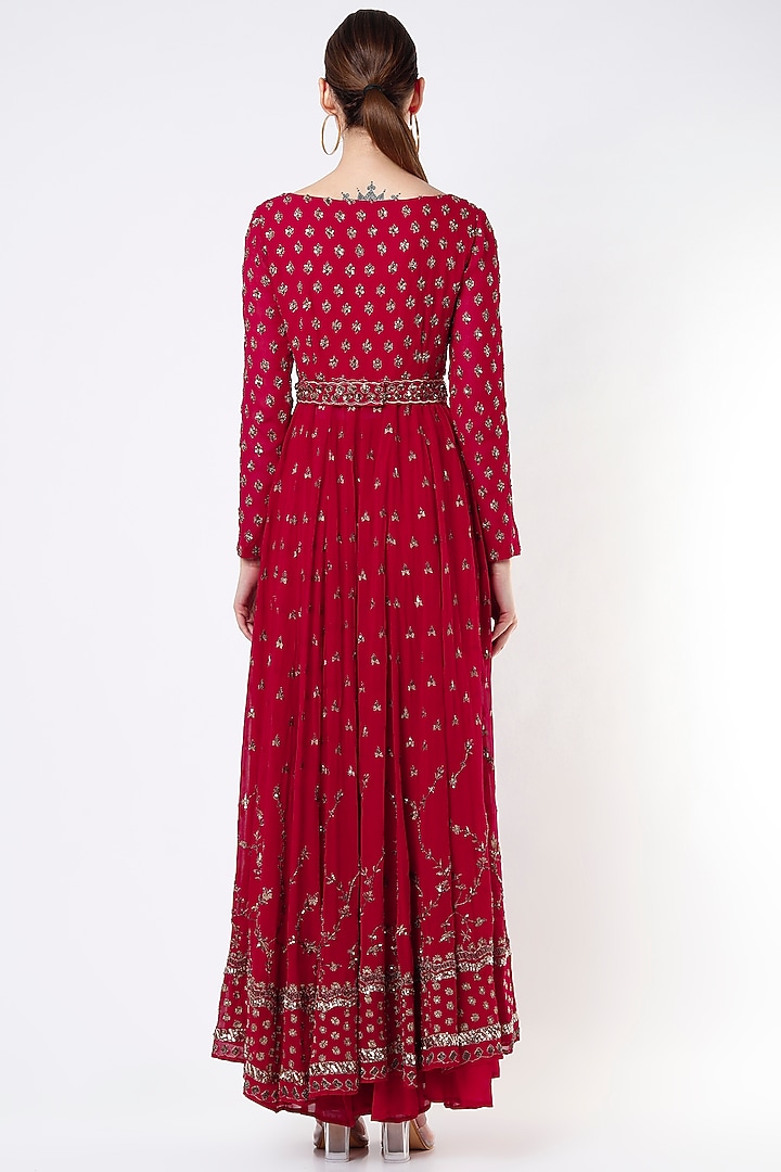 Red Embroidered Jacket Set by Astha Narang at Pernia's Pop Up Shop