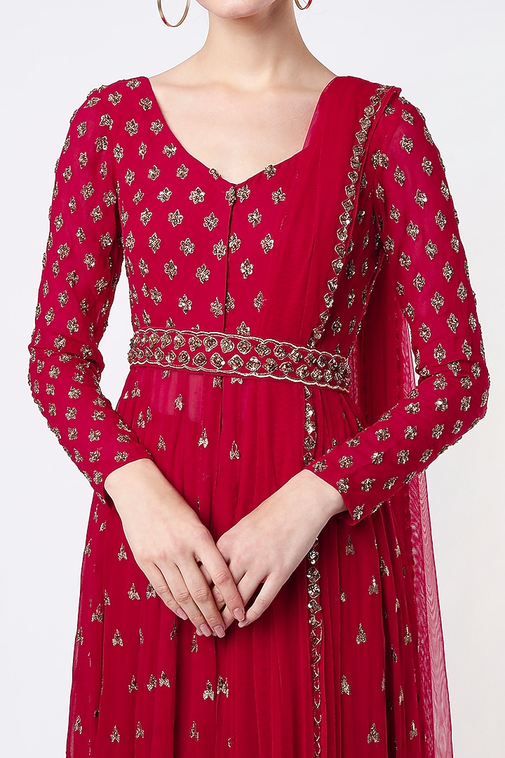 Red Embroidered Jacket Set by Astha Narang at Pernia's Pop Up Shop