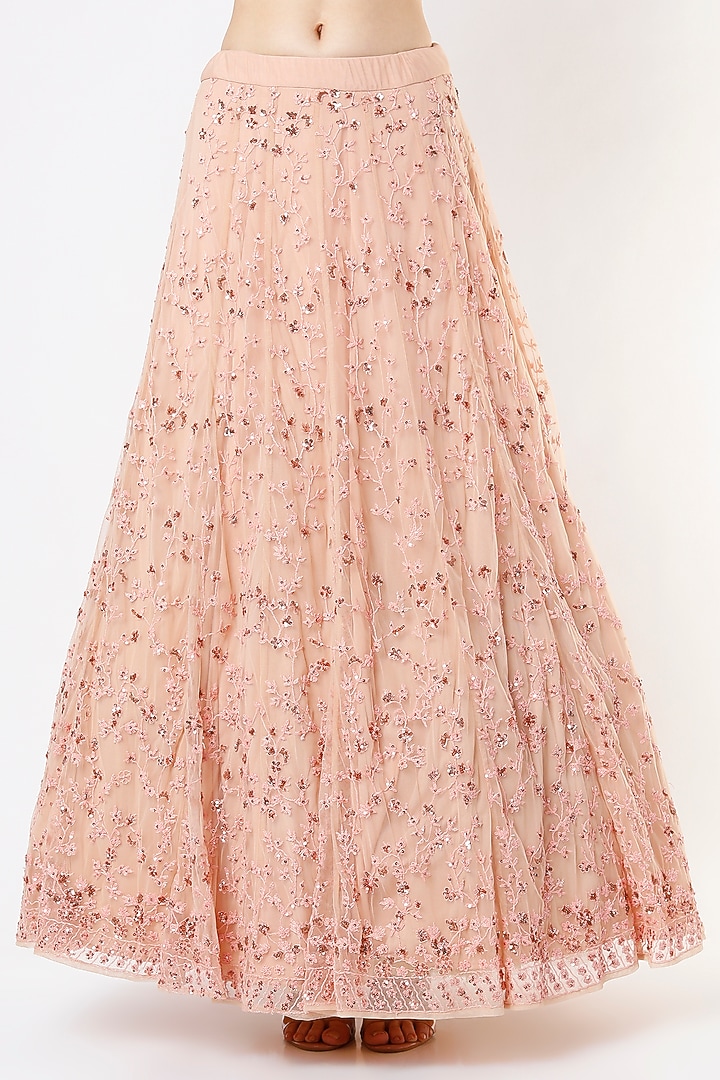 Peach Net Zardosi Embroidered Wedding Lehenga Set by Astha Narang at Pernia's Pop Up Shop