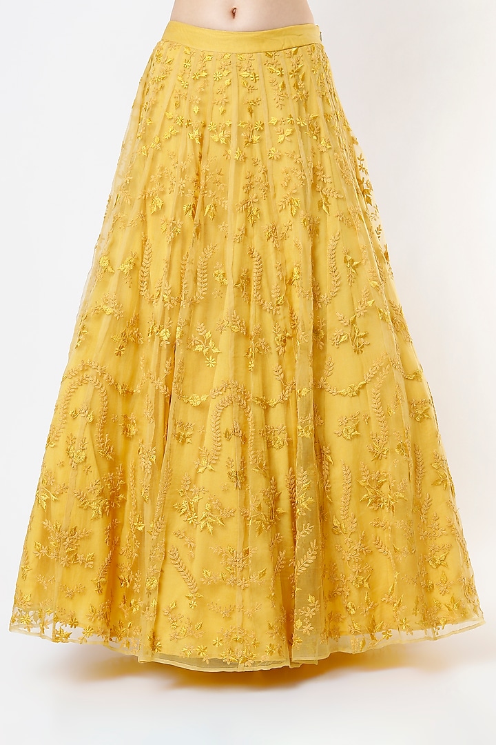 Mustard Silk Organza Jaal Embroidered Wedding Lehenga Set by Astha Narang at Pernia's Pop Up Shop