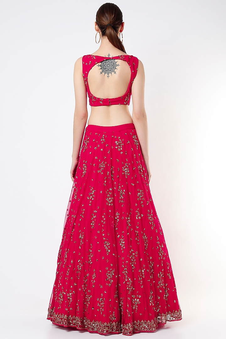 Red Net Sequins Embroidered Wedding Lehenga Set by Astha Narang at Pernia's Pop Up Shop
