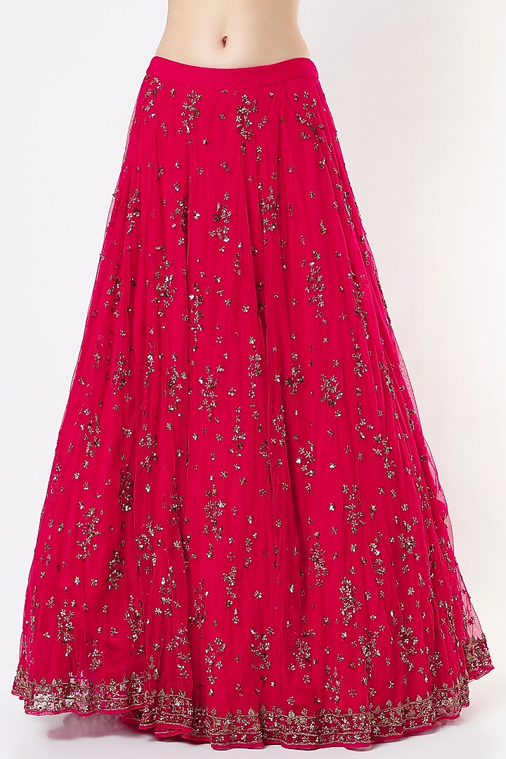 Red Net Sequins Embroidered Wedding Lehenga Set by Astha Narang at Pernia's Pop Up Shop