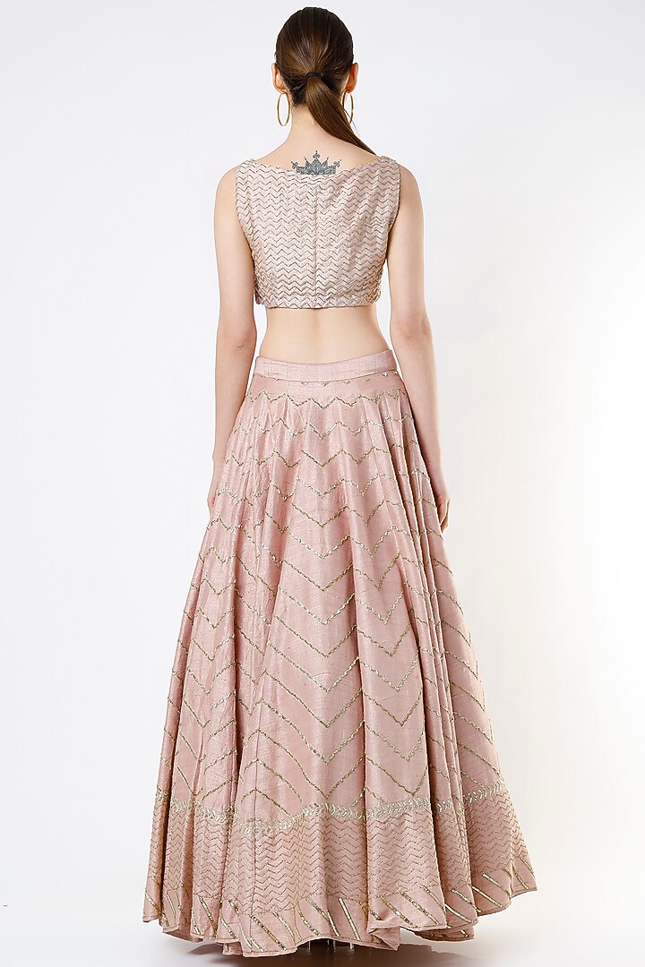 Blush Pink Raw Silk Boota Embroidered Wedding Lehenga Set by Astha Narang at Pernia's Pop Up Shop