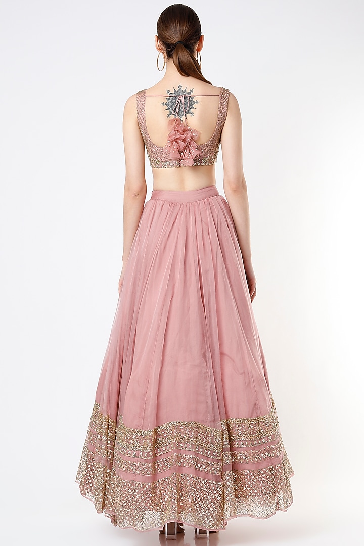 Blush Pink Silk Organza Sequins Embroidered Wedding Lehenga Set by Astha Narang at Pernia's Pop Up Shop