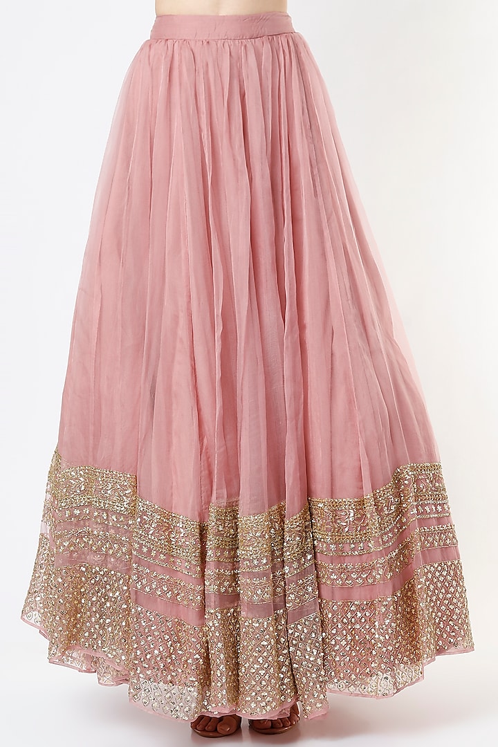 Blush Pink Silk Organza Sequins Embroidered Wedding Lehenga Set by Astha Narang at Pernia's Pop Up Shop