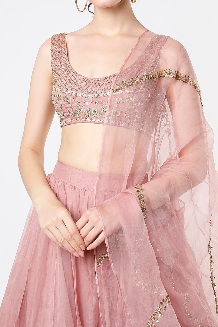Blush Pink Silk Organza Sequins Embroidered Wedding Lehenga Set by Astha Narang at Pernia's Pop Up Shop