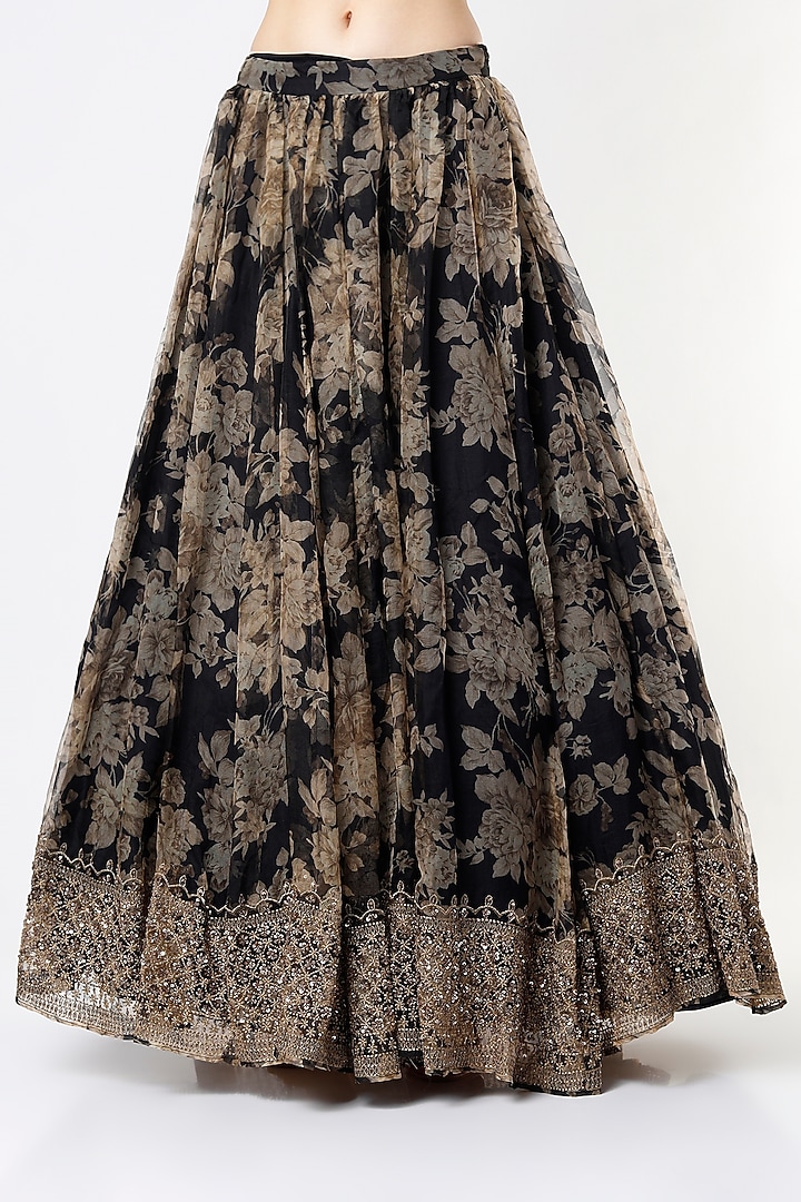 Black Silk Organza Sequins Embroidered Floral Wedding Lehenga Set by Astha Narang at Pernia's Pop Up Shop