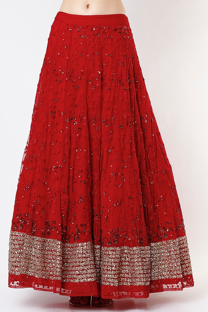 Red Net Sequins Embroidered Wedding Lehenga Set by Astha Narang at Pernia's Pop Up Shop