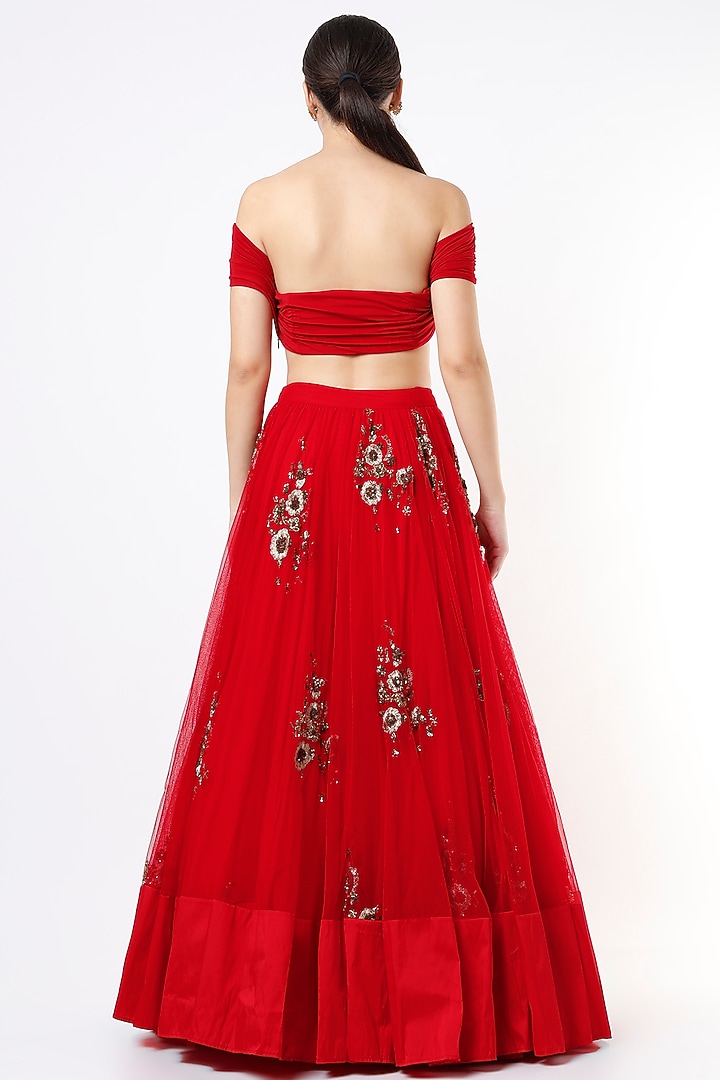 Red Net Zardosi Embroidered Wedding Lehenga Set by Astha Narang at Pernia's Pop Up Shop