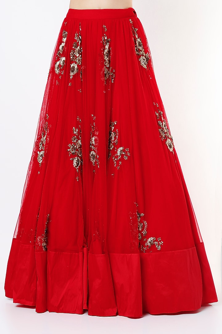 Red Net Zardosi Embroidered Wedding Lehenga Set by Astha Narang at Pernia's Pop Up Shop