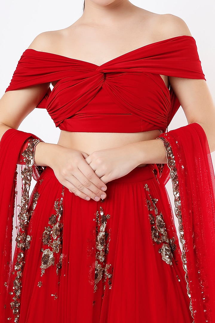 Red Net Zardosi Embroidered Wedding Lehenga Set by Astha Narang at Pernia's Pop Up Shop