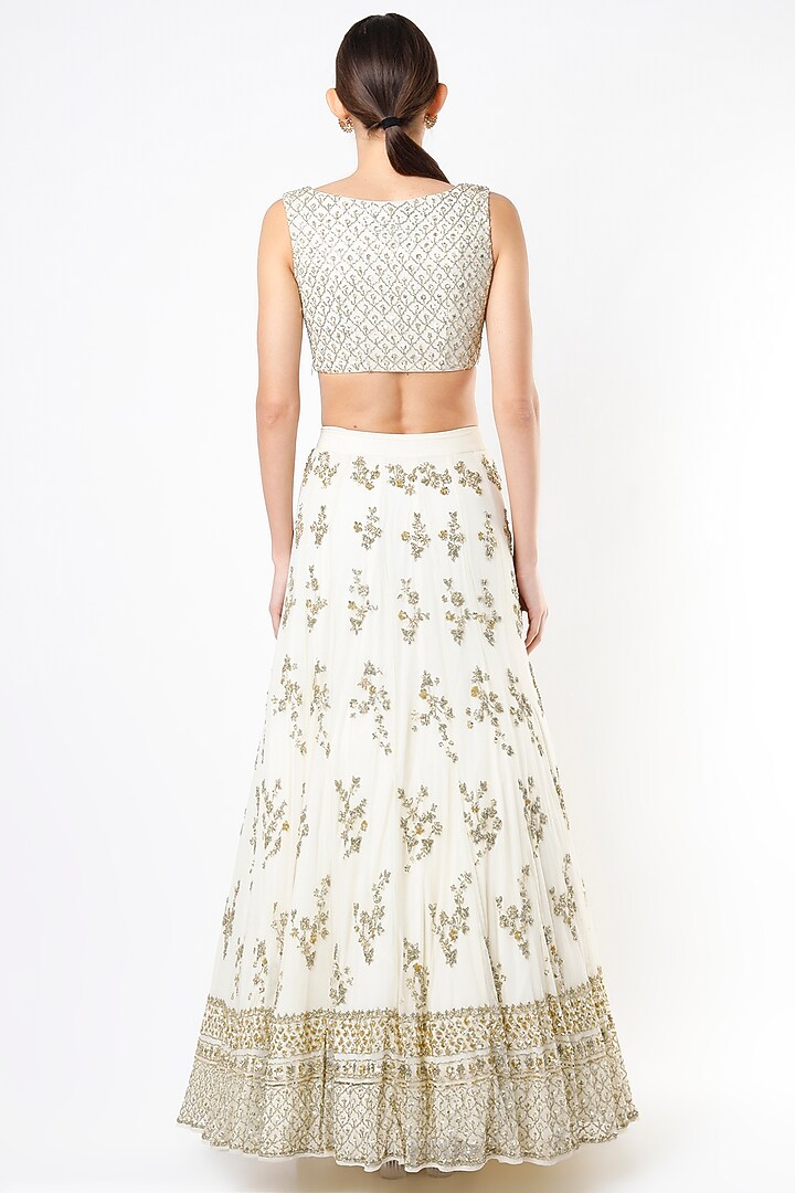 White Net Sequins Embroidered Wedding Lehenga Set by Astha Narang at Pernia's Pop Up Shop