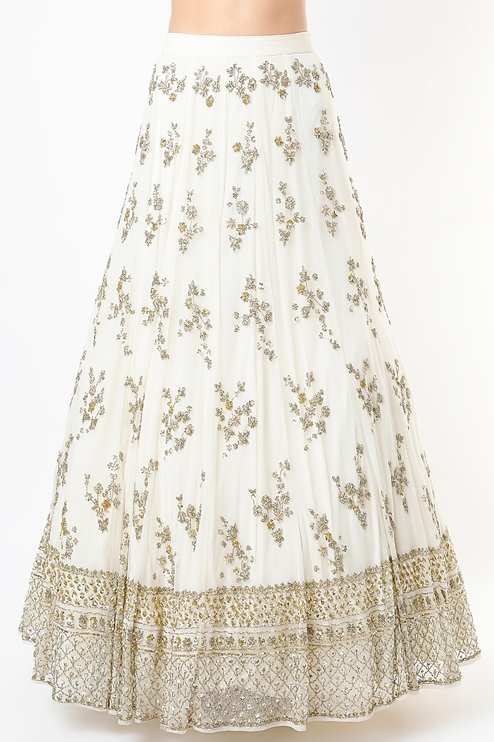 White Net Sequins Embroidered Wedding Lehenga Set by Astha Narang at Pernia's Pop Up Shop