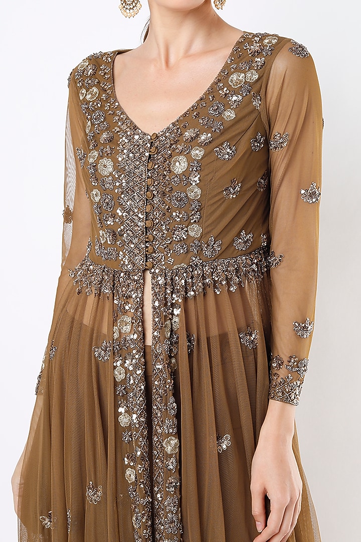 Copper & Gold Net Wedding Sharara Set by Astha Narang at Pernia's Pop Up Shop