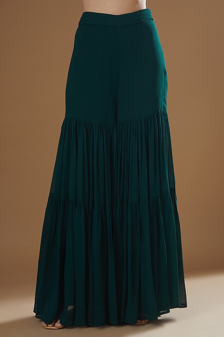 Bottle Green Net Embroidered Wedding Anarkali Set by Astha Narang at Pernia's Pop Up Shop