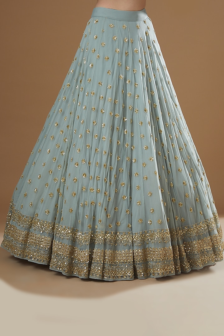 Powder Blue Net Jaal Embroidered Wedding Lehenga Set by Astha Narang at Pernia's Pop Up Shop
