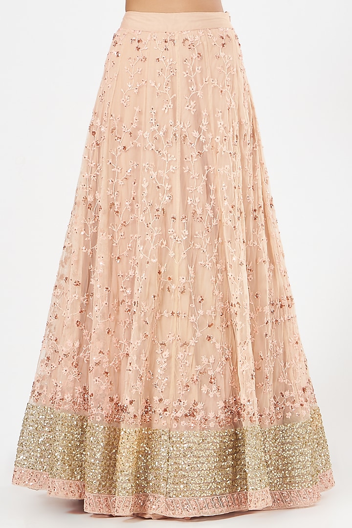 Peach Net Tie-Dye Printed & Embroidered Wedding Lehenga Set by Astha Narang at Pernia's Pop Up Shop