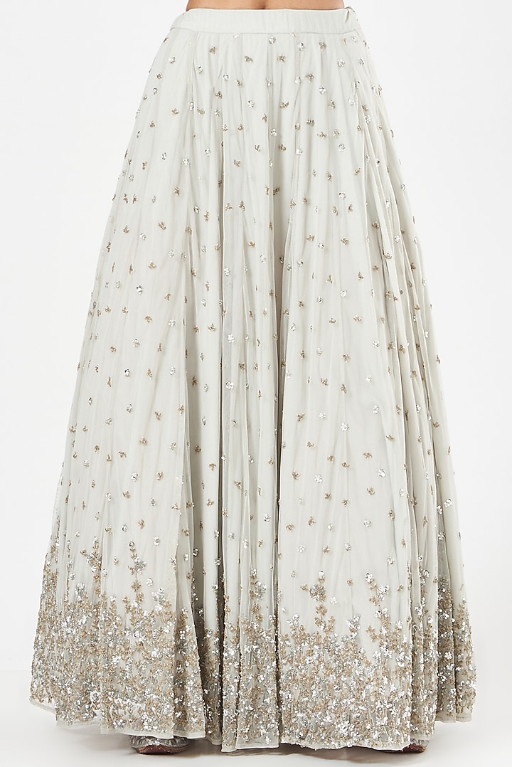 Ivory Net & Chanderi Sequins Embroidered Skirt Set by Astha Narang at Pernia's Pop Up Shop