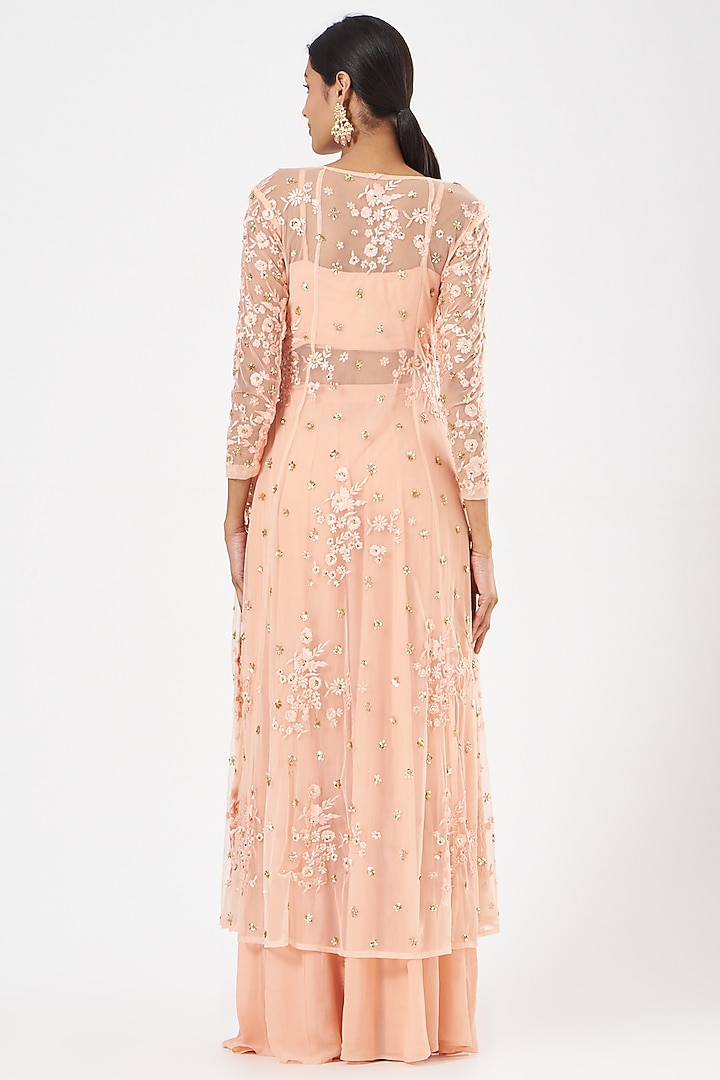 Peach Net & Georgette Wedding Sharara Set by Astha Narang at Pernia's Pop Up Shop