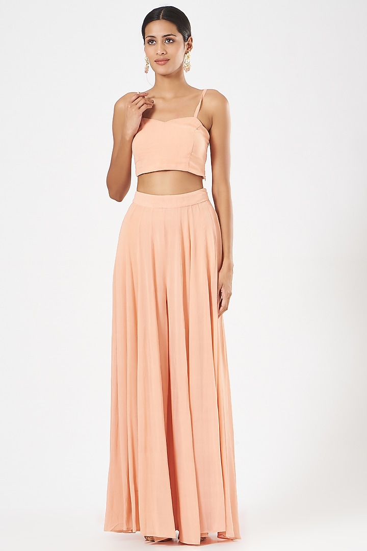 Peach Net & Georgette Wedding Sharara Set by Astha Narang at Pernia's Pop Up Shop