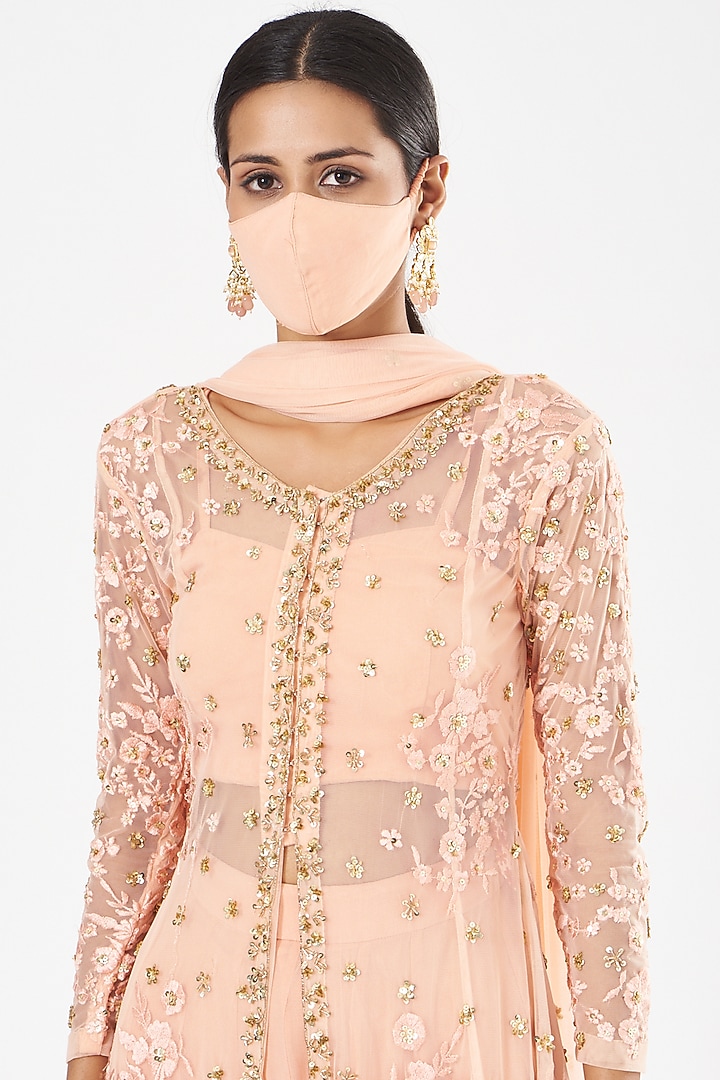 Peach Net & Georgette Wedding Sharara Set by Astha Narang at Pernia's Pop Up Shop