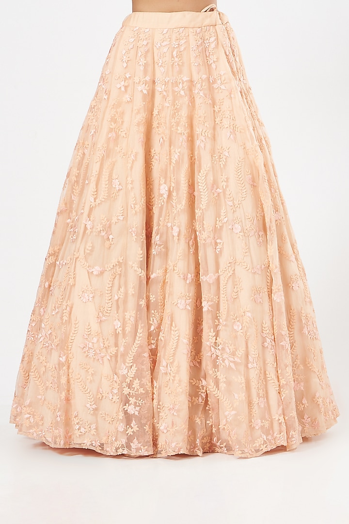 Peach Organza Zardosi Embroidered & Tie-dye Printed Wedding Lehenga Set by Astha Narang at Pernia's Pop Up Shop
