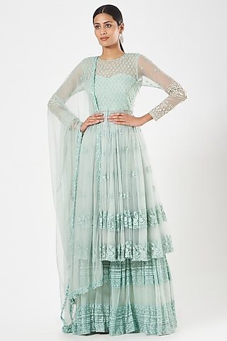 Sky Blue Net Sharara Set by Astha Narang