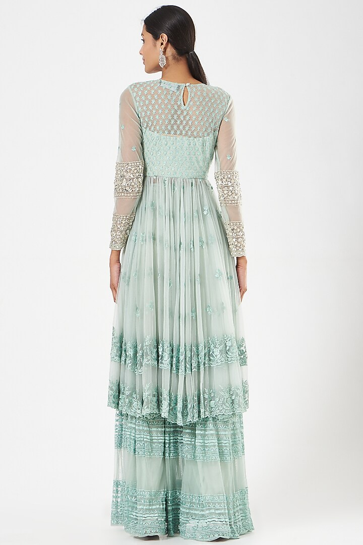 Sky Blue Net Wedding Sharara Set by Astha Narang at Pernia's Pop Up Shop