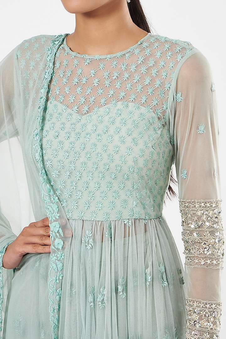 Sky Blue Net Wedding Sharara Set by Astha Narang at Pernia's Pop Up Shop