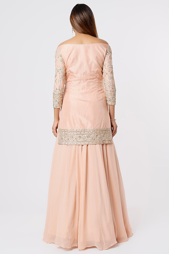 Blush Pink Silk & Georgette Sequins Embroidered Skirt Set by Astha Narang at Pernia's Pop Up Shop