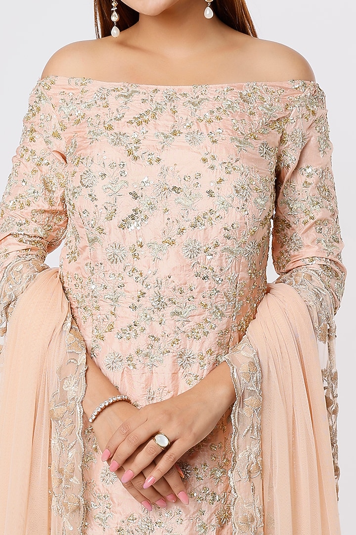 Blush Pink Silk & Georgette Sequins Embroidered Skirt Set by Astha Narang at Pernia's Pop Up Shop