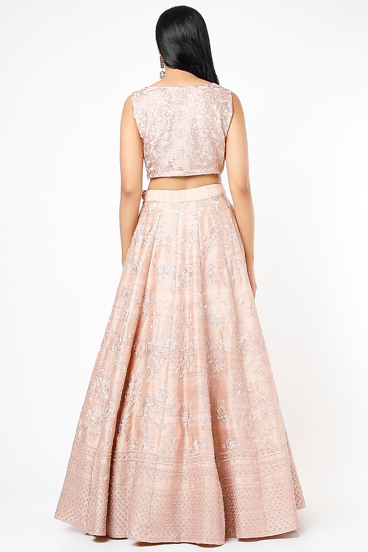 Peach Pink Silk Zardosi Embroidered Wedding Lehenga Set by Astha Narang at Pernia's Pop Up Shop