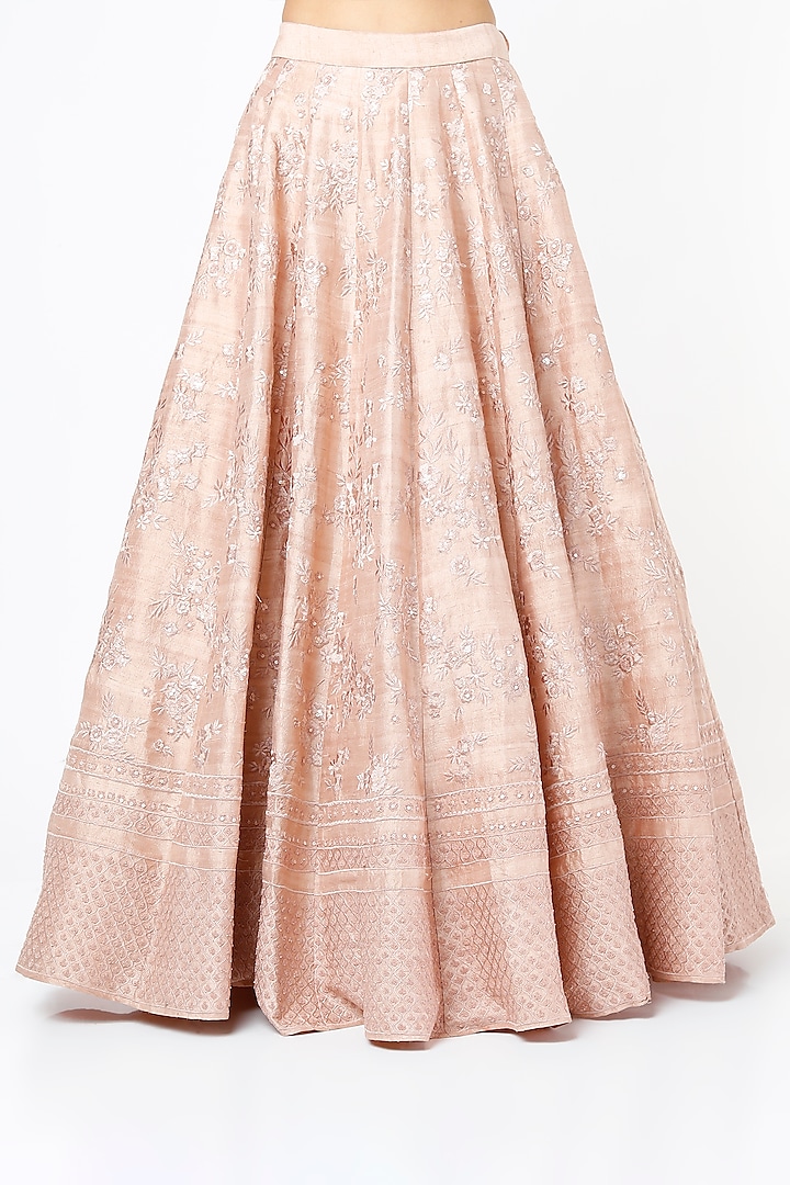 Peach Pink Silk Zardosi Embroidered Wedding Lehenga Set by Astha Narang at Pernia's Pop Up Shop