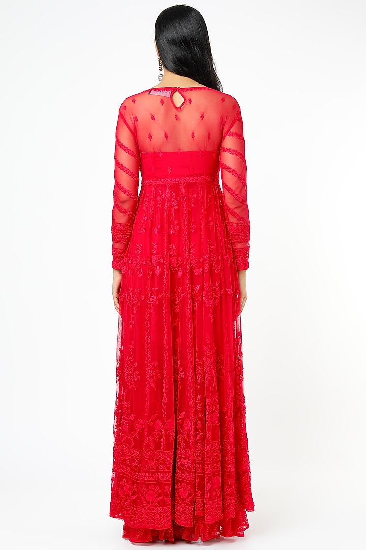 Carmine Red Embroidered Bridal Anarkali Set by Astha Narang at Pernia's Pop Up Shop