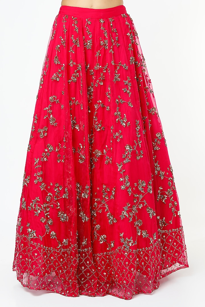 Hot Pink Organza & Crepe Sequins Embroidered Bridal Lehenga Set by Astha Narang at Pernia's Pop Up Shop