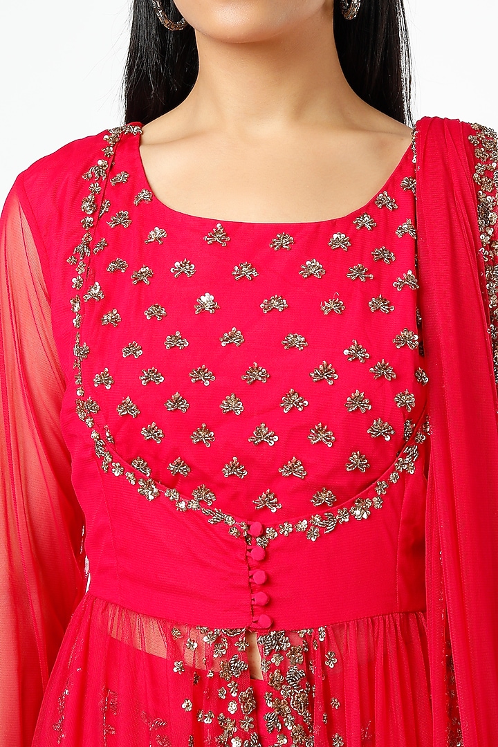 Hot Pink Organza & Crepe Sequins Embroidered Bridal Lehenga Set by Astha Narang at Pernia's Pop Up Shop