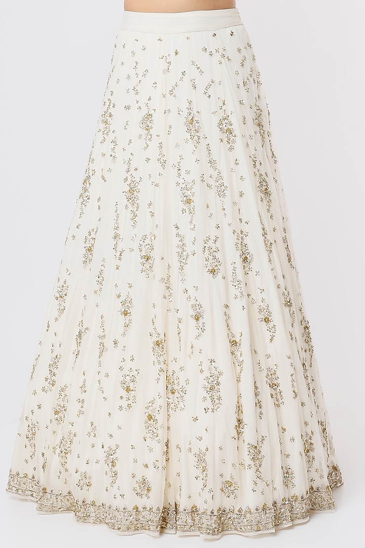 White Net & Crepe Sequins Embroidered Wedding Lehenga Set by Astha Narang at Pernia's Pop Up Shop