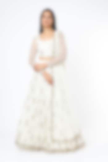 White Net & Crepe Sequins Embroidered Lehenga Set by Astha Narang