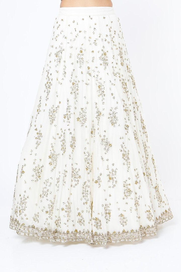 White Net & Crepe Sequins Embroidered Wedding Lehenga Set by Astha Narang at Pernia's Pop Up Shop