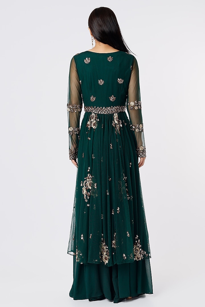 Bottle Green Embroidered Jacket Set by Astha Narang at Pernia's Pop Up Shop