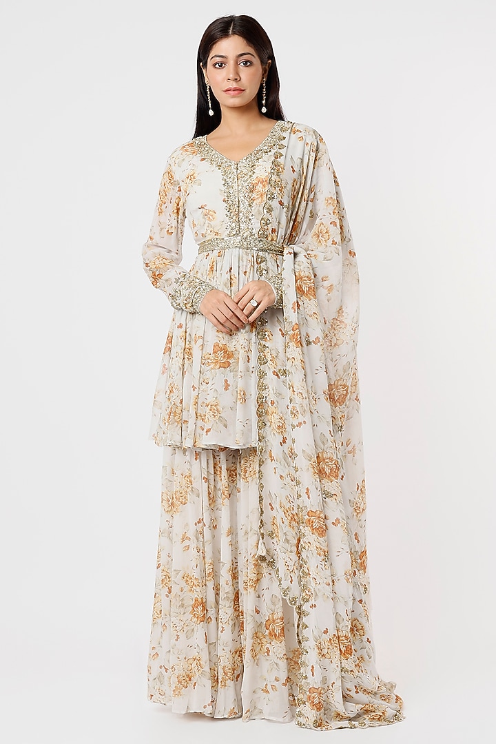 Off-White Embroidered Wedding Sharara Set by Astha Narang at Pernia's Pop Up Shop
