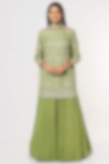 Mehendi Green Net Wedding Sharara Set by Astha Narang at Pernia's Pop Up Shop